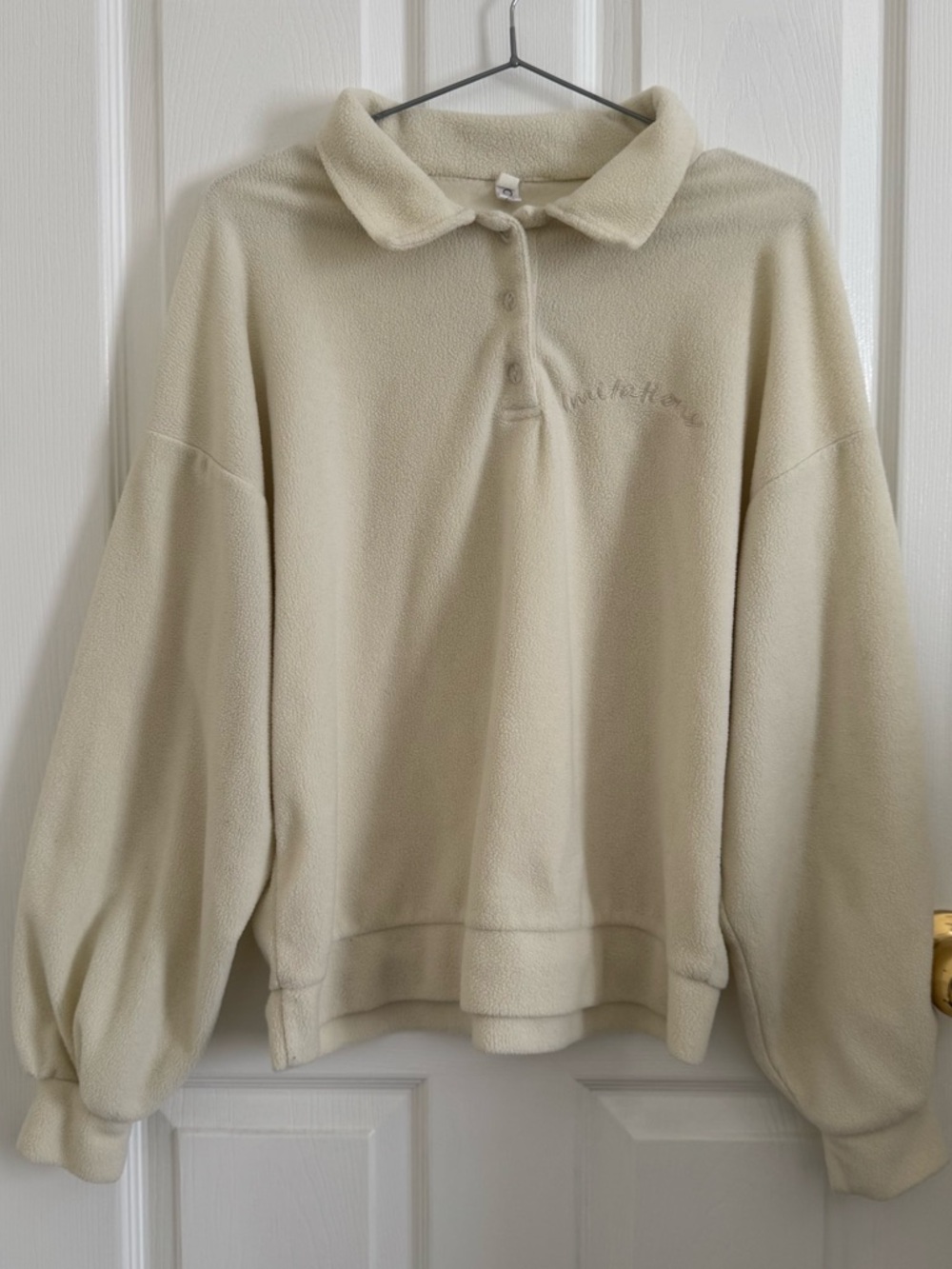 Cream Fleece Polo Sweater